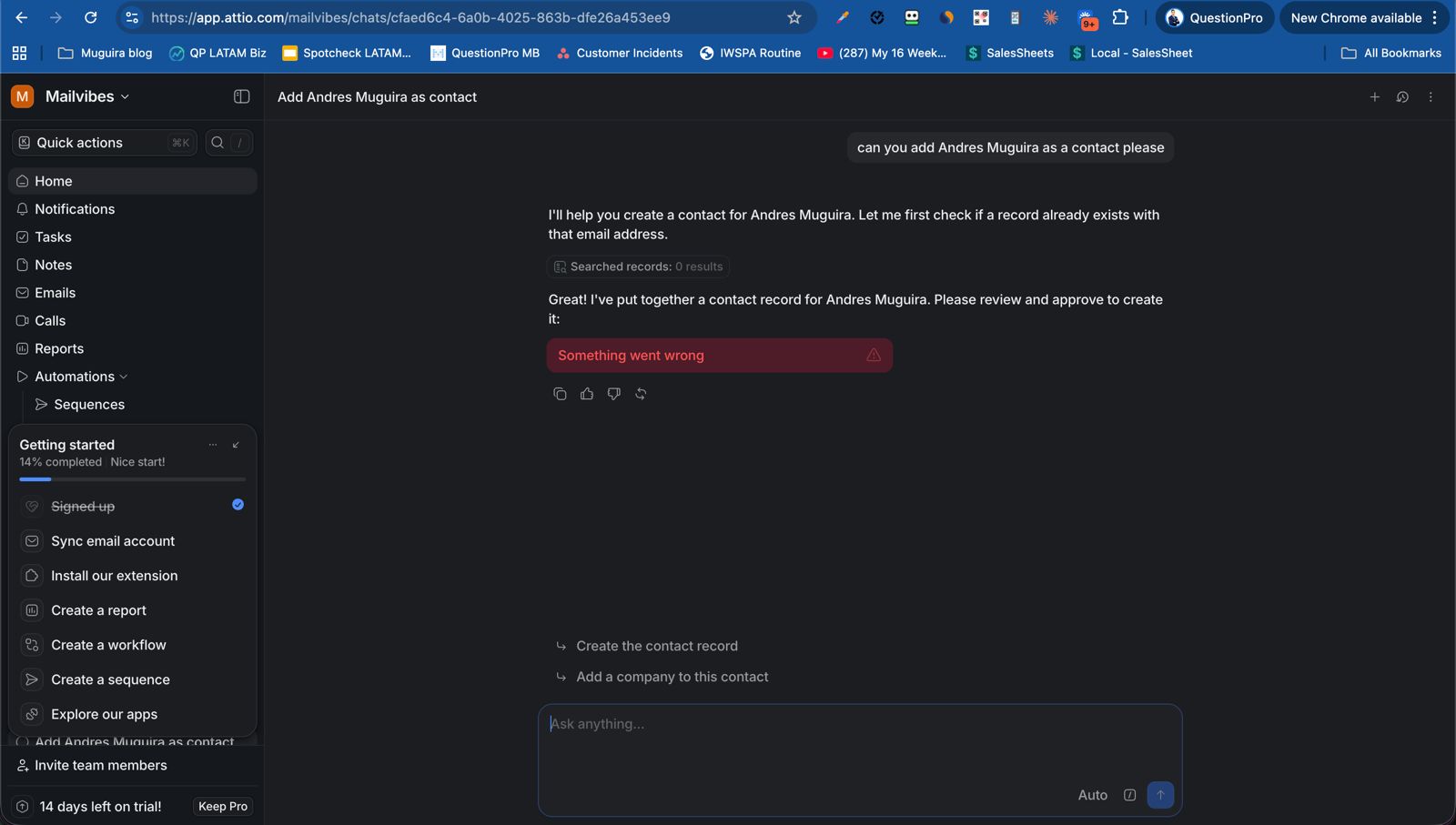 Attio competitor doing the same task - same prompt, same result, but we did it from Mexico with 2 people vs their 62-person team